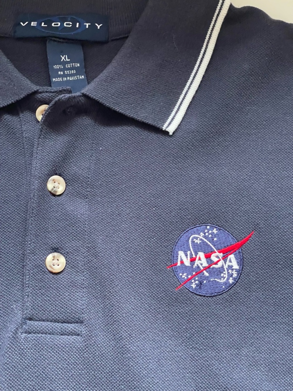 XL - NASA Embroidered Polo Shirt - Navy with White Accent